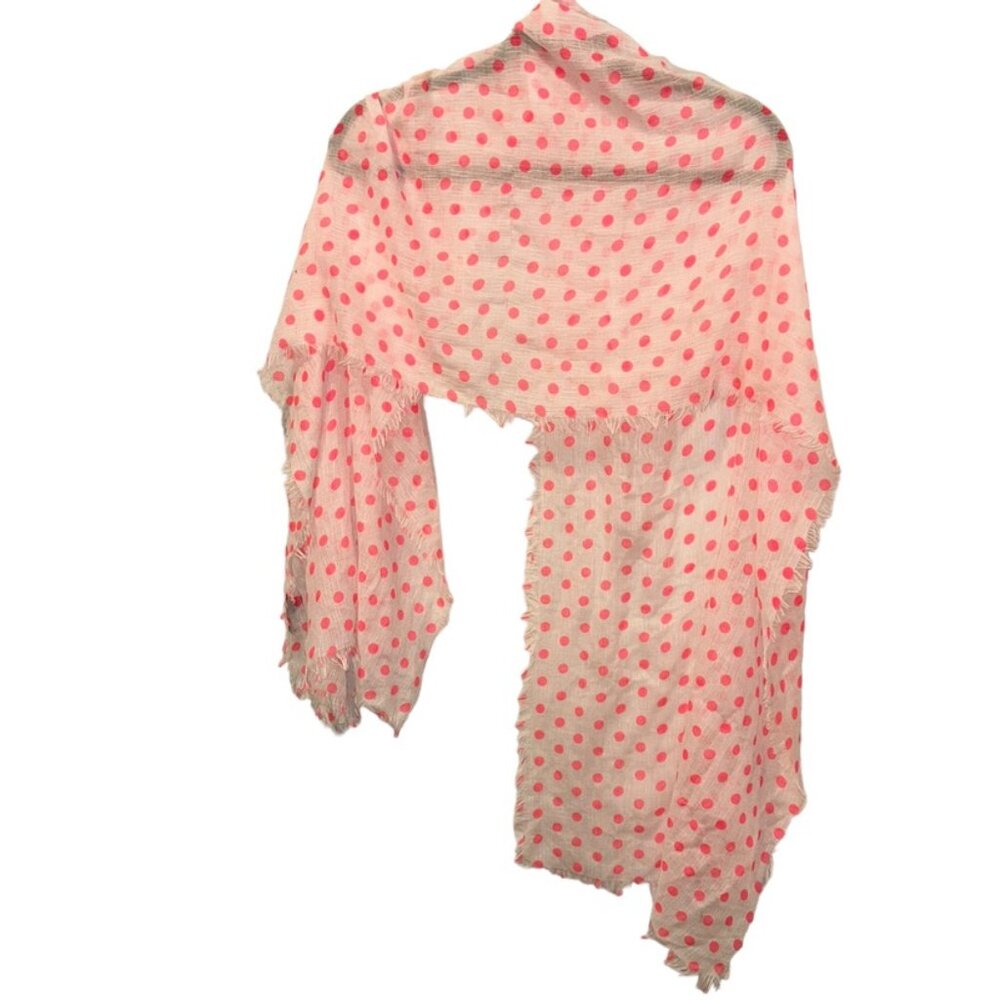 G.H. Bass & Co white Neon Barbie pink polka dot semi sheer scarf ASNEW c…